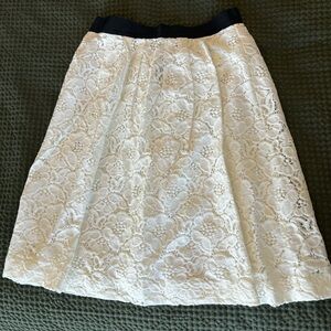 LOFT White Lace A-Line Skirt with Black Waistband
